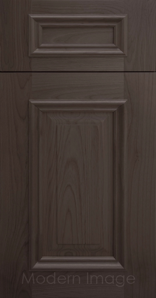 Heritage custom cabinets in a Truffle Stain, classic raised panel doors, and modern flat slab drawer fronts.